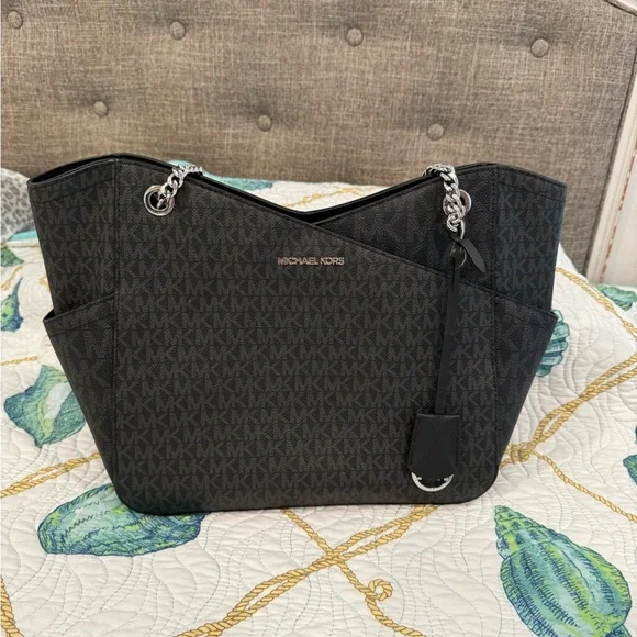Michael Kors Jet Set large black and silver handbag